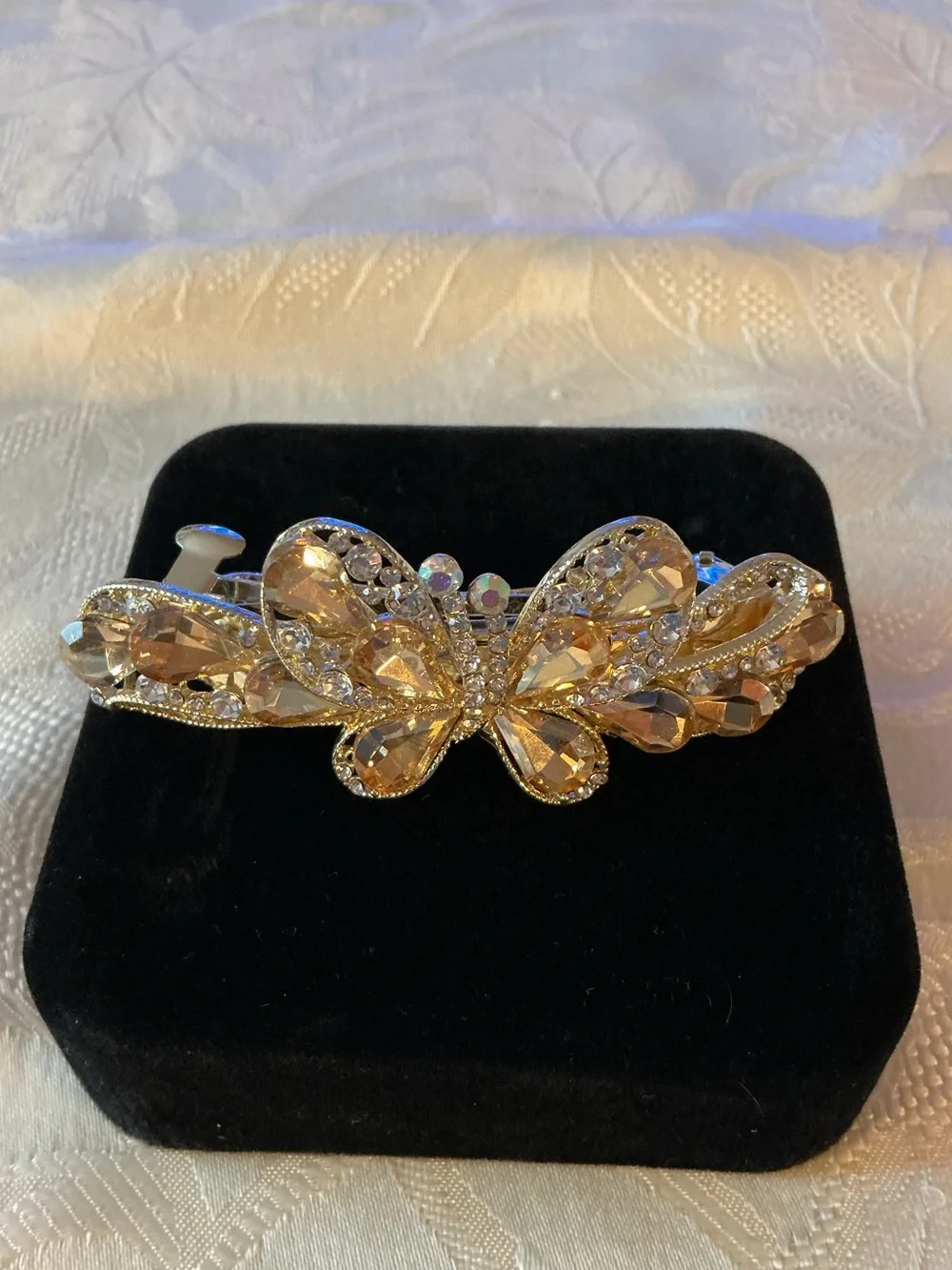 Yellow Acrylic Teardrop Butterfly Gold Tone Clasp Barrette